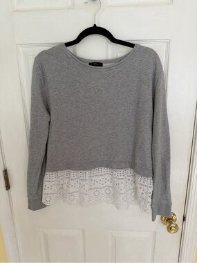 J.Crew Gray Eyelet Lace Hem Top Small Cottagecore Coquette